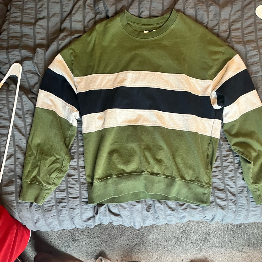 Topman Olive and Navy Striped Crewneck Sweater